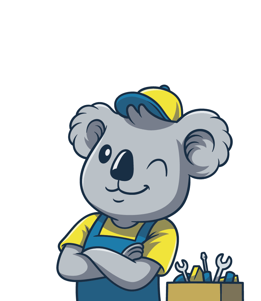 Koala Coolin mascot with a toolbox